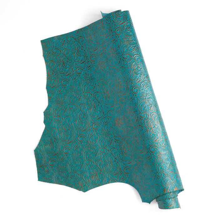 Metallic Floral Embossed Single Shoulder Turquoise