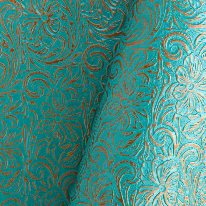 Metallic Floral Embossed Single Shoulder Turquoise