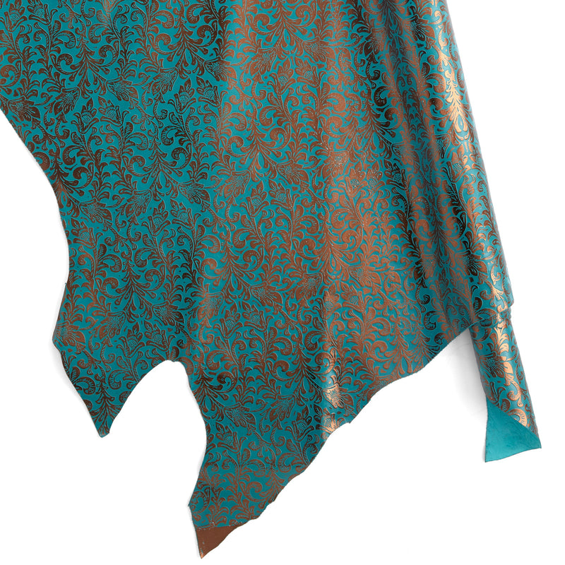 Embossed Metallic Floral Side Turquoise
