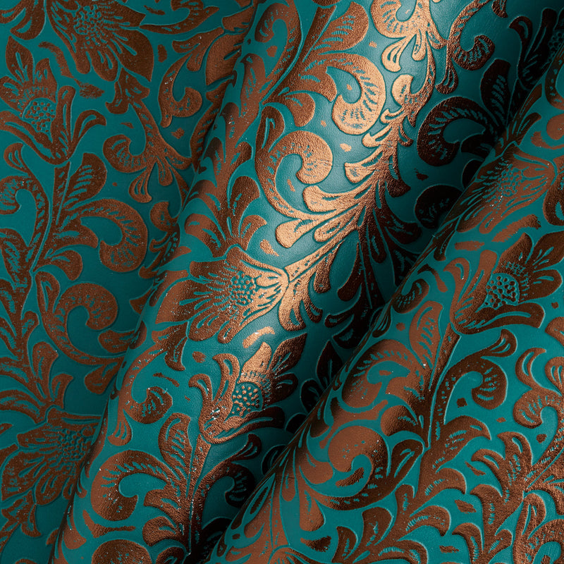 Embossed Metallic Floral Side Turquoise