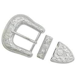 Silver Floral & Rope Edge Buckle Set